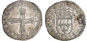 Louis XIII (1610-1643) - ¼ d'écu à la croix fleurdelisée, avers côté croix - 1643 L (Bayonne)