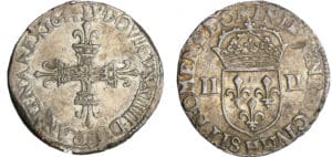 Louis XIV (1643-1715) - ¼ d'écu, frappe au marteau, avers côté croix - 1644 H (La Rochelle)