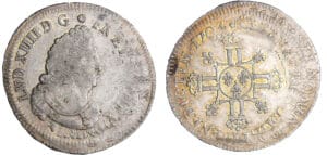 Louis XIV (1643-1715) - ¼ d'écu aux 8 L, 2ème type - 1704 D (Lyon)
