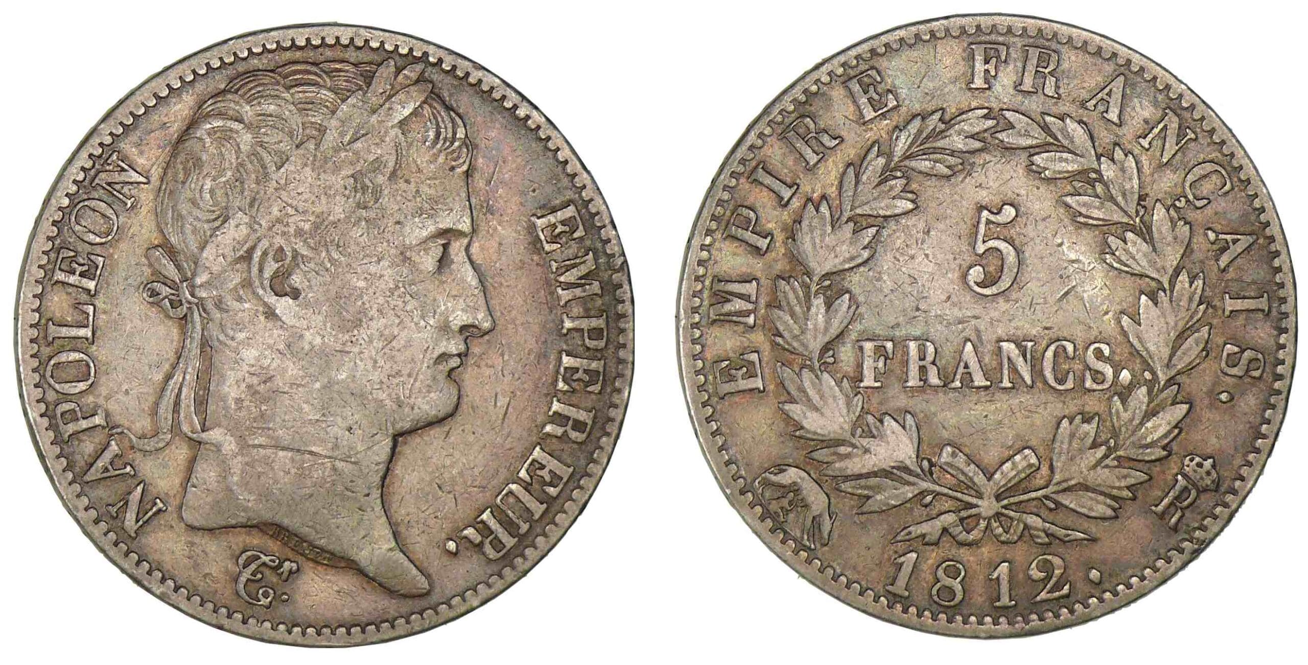 5 francs Napoléon revers Empire 1812 r (Rome) 5 francs Napoléon revers Empire 1812 r (Rome)