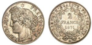 Troisième république (1871-1940) - 2 francs Cérès avec légende 1871 A (Paris) Troisième république (1871-1940) - 2 francs Cérès avec légende 1871 A (Paris)