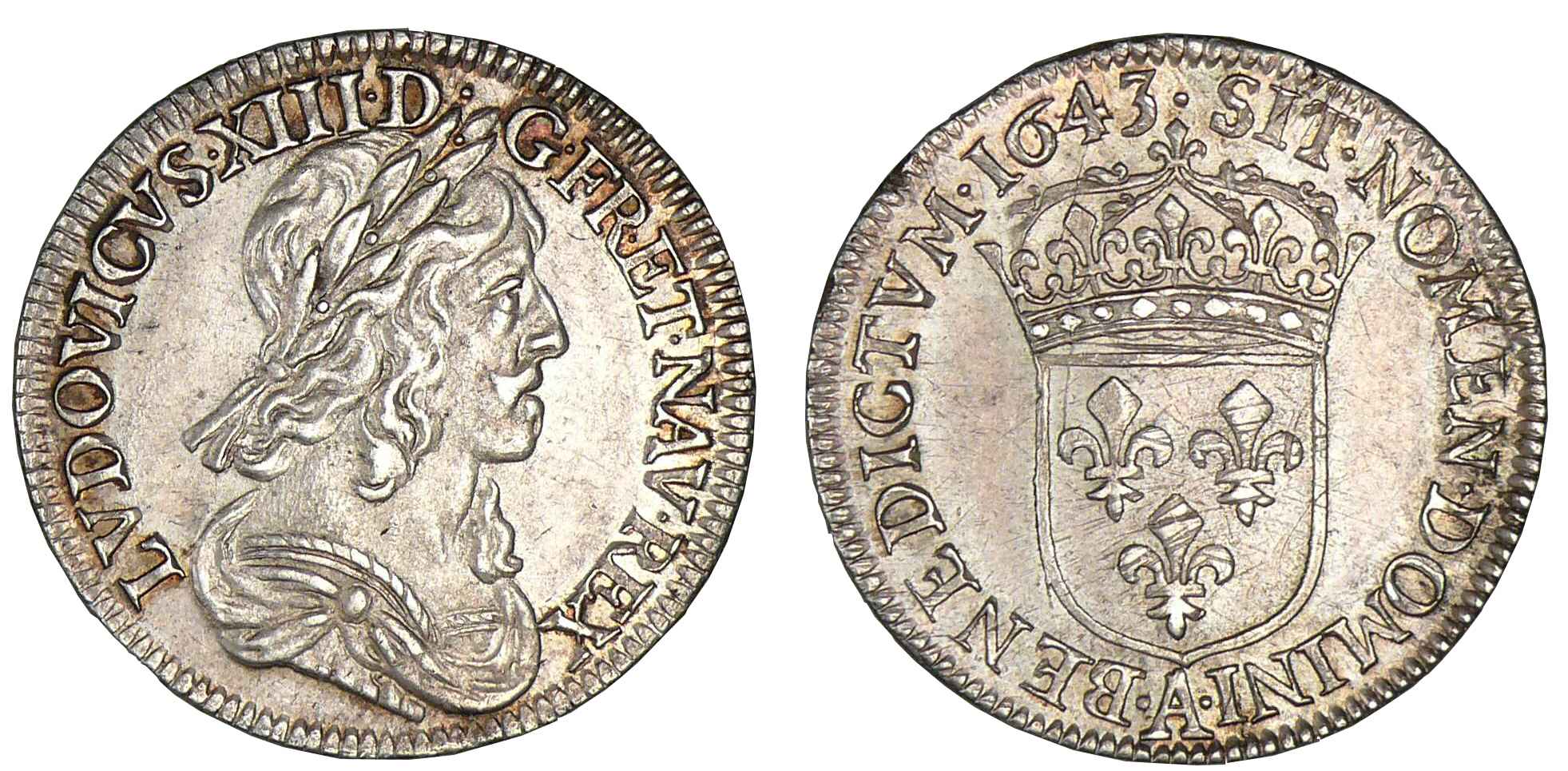 Louis XIII - Quart d'écu 2ème poinçon 1643 . A (Paris) Louis XIII - Quart d'écu 2ème poinçon 1643 . A (Paris)