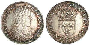 Louis XIV (1643-1715) - 1/2 écu à la mèche longue 1655 9 (Rennes) Louis XIV (1643-1715) - 1/2 écu à la mèche longue 1655 9 (Rennes)