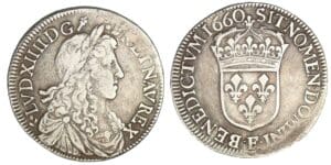 Louis XIV - Demi-écu au buste juvénile 1er poinçoin 1660 F (Angers) Louis XIV - Demi-écu au buste juvénile 1er poinçoin 1660 F (Angers)