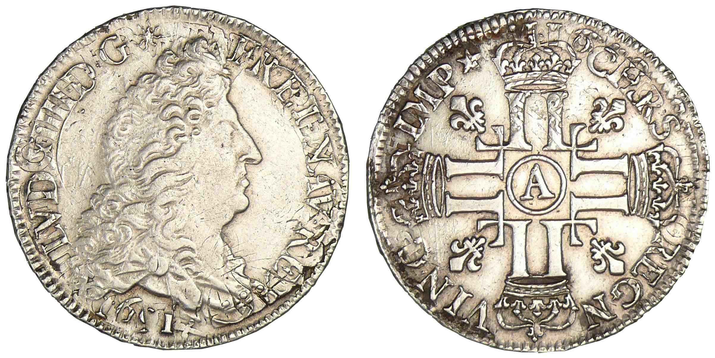 Louis XIV - Demi-écu 8 L 1er type 1691 A (Paris) Louis XIV - Demi-écu 8 L 1er type 1691 A (Paris)