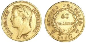 40 francs Napoléon revers Empire 1810 W (Lille) 40 francs Napoléon revers Empire 1810 W (Lille)