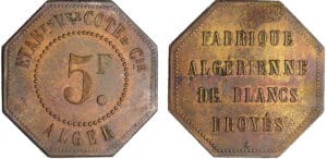 Algérie - Jeton - ETABLISSEMENT Vve COTE ET Cie, fabrication Algérienne de blancs broyés