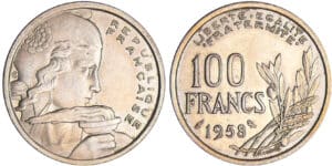 Quatrième république (1947-1959) - 100 francs Cochet 1958 chouette