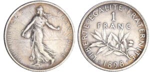 Troisième république (1871-1940) - 1 franc Semeuse 1898 flan mat Troisième république (1871-1940) - 1 franc Semeuse 1898 flan mat