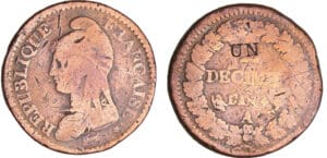 Directoire (1795-1799) - 1 décime Dupré - modification du 2 décimes An 4 A (Paris) Directoire (1795-1799) - 1 décime Dupré - modification du 2 décimes An 4 A (Paris)