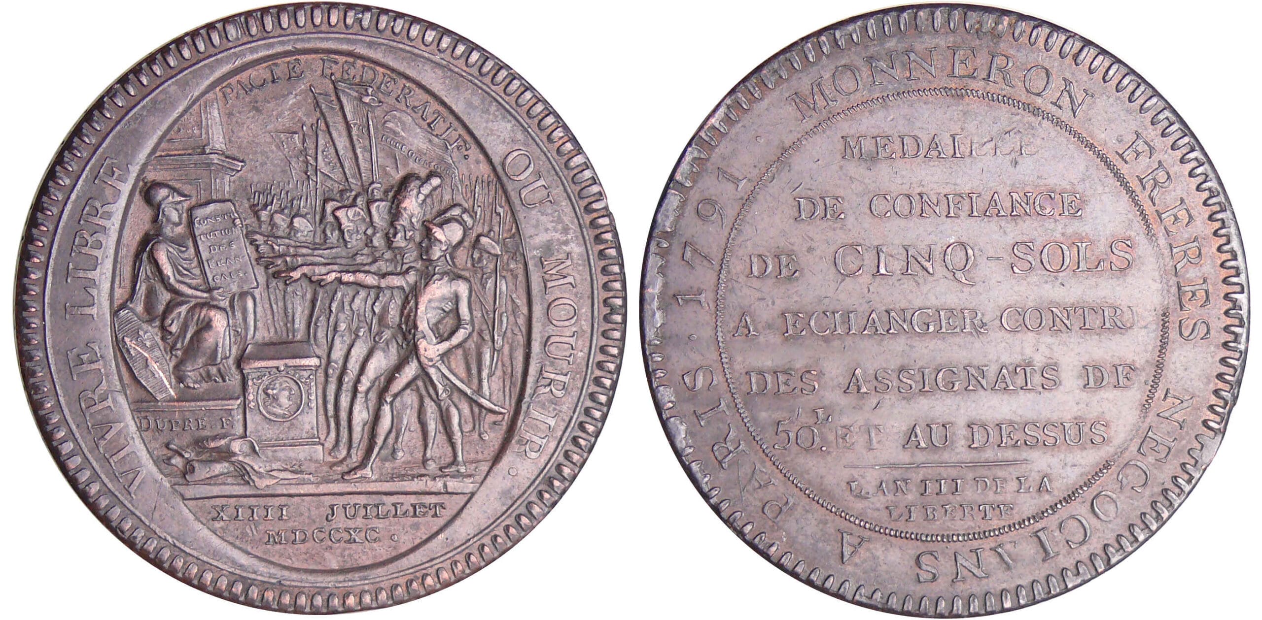 Constitution (1791-1792) - Monneron de 5 sols - 1791 AN III - date en chiffres romains Constitution (1791-1792) - Monneron de 5 sols - 1791 AN III - date en chiffres romains