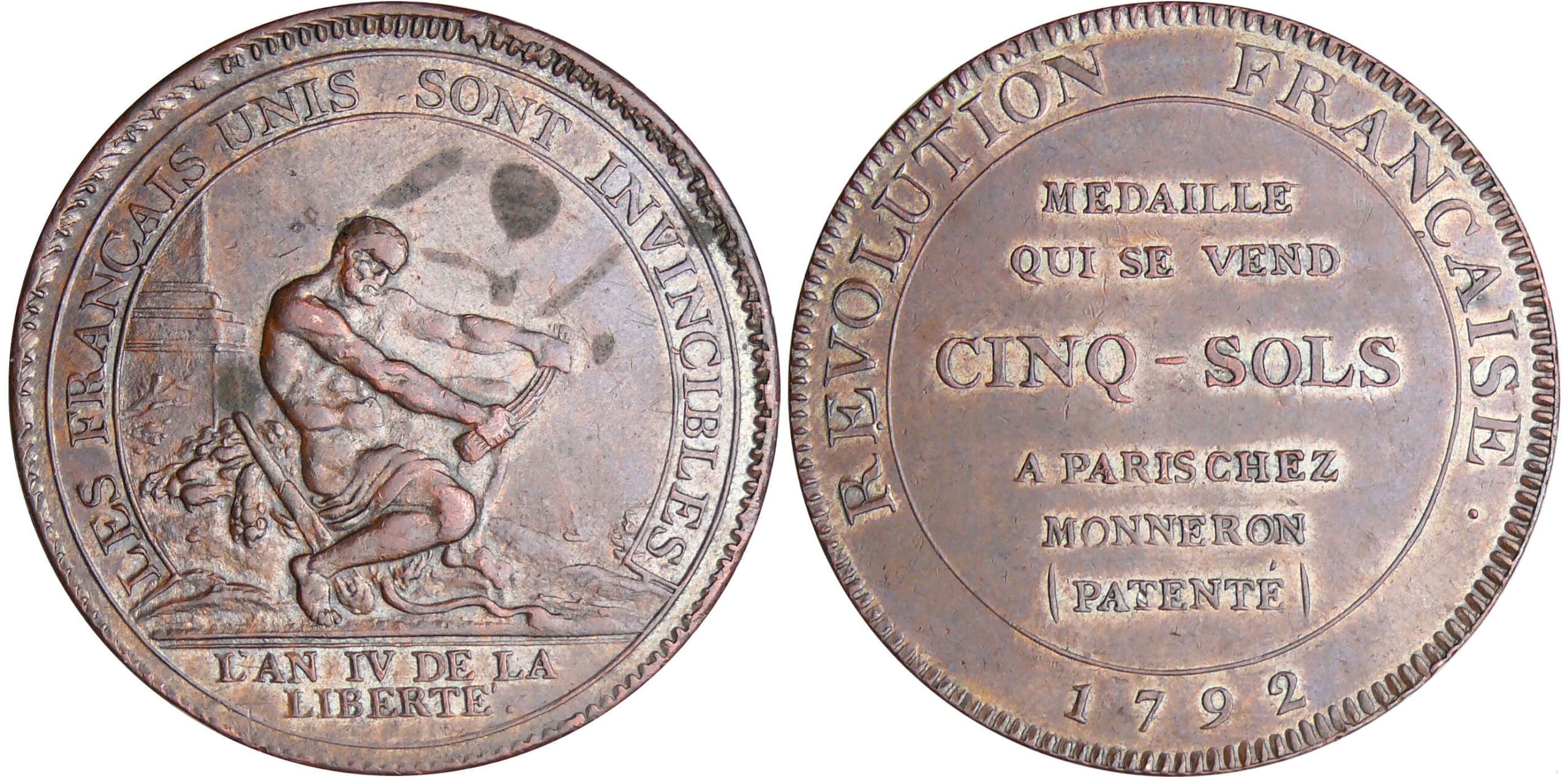 Constitution (1791-1792) - Monneron de 5 sols à l'Hercule - 1792 Constitution (1791-1792) - Monneron de 5 sols à l'Hercule - 1792