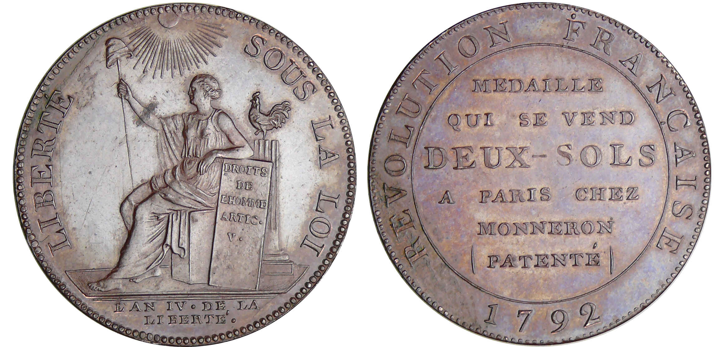 Constitution (1791-1792) - Monneron de 2 sols - 1792 flan bruni Constitution (1791-1792) - Monneron de 2 sols - 1792 flan bruni