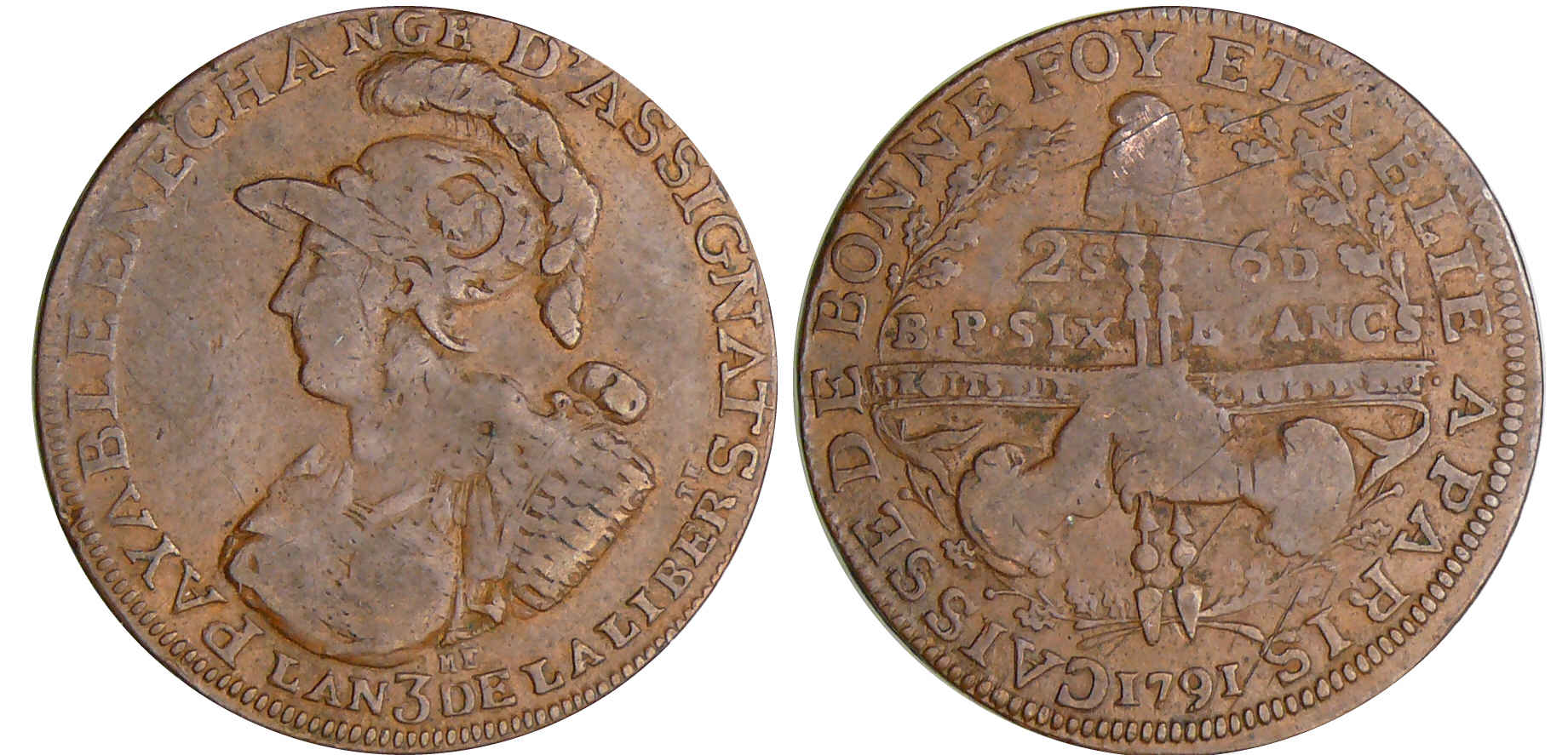 Constitution (1791-1792) - 2 sols 6 deniers de Montagny - 1791 Constitution (1791-1792) - 2 sols 6 deniers de Montagny - 1791