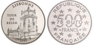 Monument de l'Europe - Portugal - La tour de Belem de Lisbonne 75 euro / 500 francs 1997 platine