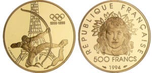 France - 100ème anniversaire des JO - Archer - 500 francs 1994 or France - 100ème anniversaire des JO - Archer - 500 francs 1994 or