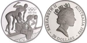 Australie - 100ème anniversaire des JO - Equipe de relais - 20 dollars 1993 argent
