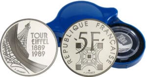 Cinquième république (1959- ) - Boitier de la tour Eiffel 5 francs 1989 argent
