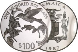 Jamaïque - Les oiseaux des Caraïbes - 100 dollars 1987 argent