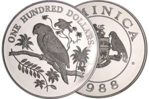 Dominique - Les oiseaux des Caraïbes - 100 dollars 1988 argent Dominique - Les oiseaux des Caraïbes - 100 dollars 1988 argent