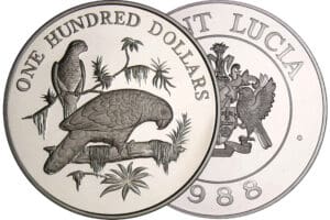 Saint Lucie - Les oiseaux des Caraïbes - 100 dollars 1988 argent Saint Lucie - Les oiseaux des Caraïbes - 100 dollars 1988 argent