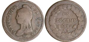Directoire (1795-1799) - 1 décime Dupré - modification du 2 décimes An 5 AA (Metz) Directoire (1795-1799) - 1 décime Dupré - modification du 2 décimes An 5 AA (Metz)