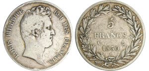 Louis-Philippe Ier (1830-1848) - 5 francs tête nue sans le I tranche en relief 1830 A (Paris)