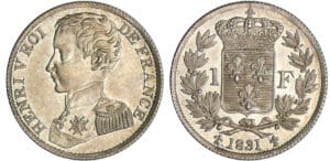 Henri V Comte de Chambord - 1 franc 1831 Henri V Comte de Chambord - 1 franc 1831