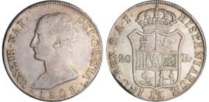 Espagne - Joseph Napoléon - 20 reales - 5 pesetas 1809 AI (Madrid) Espagne - Joseph Napoléon - 20 reales - 5 pesetas 1809 AI (Madrid)