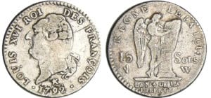 Constitution (1791-1792) - 15 sols type FRANCOIS 1792 W (Lille) 2ème sem Constitution (1791-1792) - 15 sols type FRANCOIS 1792 W (Lille) 2ème sem