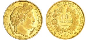 Deuxième république (1848-1852) - 10 francs Cérès 1850 A (Paris) levrette à l'oreille basse Deuxième république (1848-1852) - 10 francs Cérès 1850 A (Paris) levrette à l'oreille basse