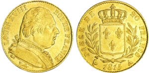 Louis XVIII (1815-1824) - 20 francs buste habillé 1815 A (Paris) Louis XVIII (1815-1824) - 20 francs buste habillé 1815 A (Paris)
