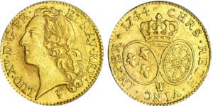Louis XV (1715-1774) - Louis d’or au bandeau 1744 W (Lille) Louis XV (1715-1774) - Louis d’or au bandeau 1744 W (Lille)