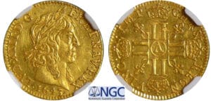 Louis XIII (1610-1643) - ½ louis d’or à la mèche mi-longue - 1643 A (Paris) Louis XIII (1610-1643) - ½ louis d’or à la mèche mi-longue - 1643 A (Paris)