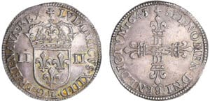 Louis XIII (1610-1643) - ¼ d'écu à la croix fleurdelisée, avers côté d'écu de France - 1643 E (Tours) Louis XIII (1610-1643) - ¼ d'écu à la croix fleurdelisée, avers côté d'écu de France - 1643 E (Tours)