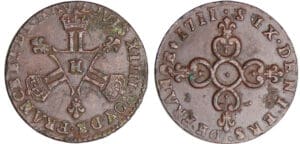 Louis XIV (1643-1715) - Six deniers dit « Dardenne » - 1711 H (La Rochelle)