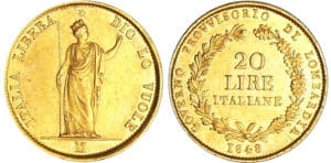 Italie - Gouvernemement provisoire - Lombardie - 20 lire 1848 M (Milan)