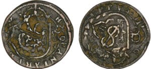 Espagne - Philippe IV - 8 maravedis resellado frappée sur une 8 maravedis de Philippe III 1607.