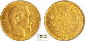 Napoléon III (1852-1870) - 20 francs tête nue 1855 D (Lyon) petit lion