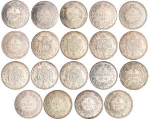 Lot de 19 pièces de 5 francs