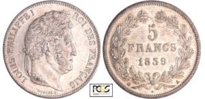 Louis-Philippe Ier (1830-1848) - 5 francs tête laurée 2ème type 1839 A (Paris)