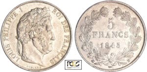 Louis-Philippe Ier (1830-1848) - 5 francs tête laurée 3ème type 1845 BB (Strasbourg)
