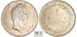 Louis-Philippe Ier (1830-1848) - 5 francs tête nue tranche en creux 1830 B (Rouen) Louis-Philippe Ier (1830-1848) - 5 francs tête nue tranche en creux 1830 B (Rouen)