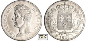 Charles X (1824-1830) - 5 francs 1er type 1825 V (Paris) Charles X (1824-1830) - 5 francs 1er type 1825 V (Paris)