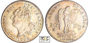 Constitution (1791-1792) - 30 sols type FRANCOIS 1792 N (Montpellier) 2 ème sem Constitution (1791-1792) - 30 sols type FRANCOIS 1792 N (Montpellier) 2 ème sem