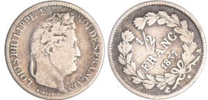 Louis-Philippe Ier (1830-1848) - 1/2 franc 1837 A (Paris) frappe décalée 45°