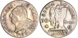 Constitution (1791-1792) - 30 sols type FRANCOIS 1793 Q (Perpignan) Constitution (1791-1792) - 30 sols type FRANCOIS 1793 Q (Perpignan)