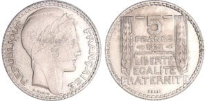 Troisième république (1871-1940) - 5 francs 1929 essai épreuve en nickel Troisième république (1871-1940) - 5 francs 1929 essai épreuve en nickel