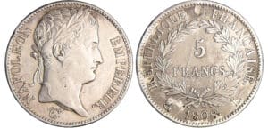 Napoléon 1er (1804-1814) - 5 francs revers république 1808 L (Bayonne) Napoléon 1er (1804-1814) - 5 francs revers république 1808 L (Bayonne)