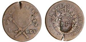 Guadeloupe - Sol des colonies françaises surfrappé "RF" 1767 surfrappé en 1793 Guadeloupe - Sol des colonies françaises surfrappé "RF" 1767 surfrappé en 1793